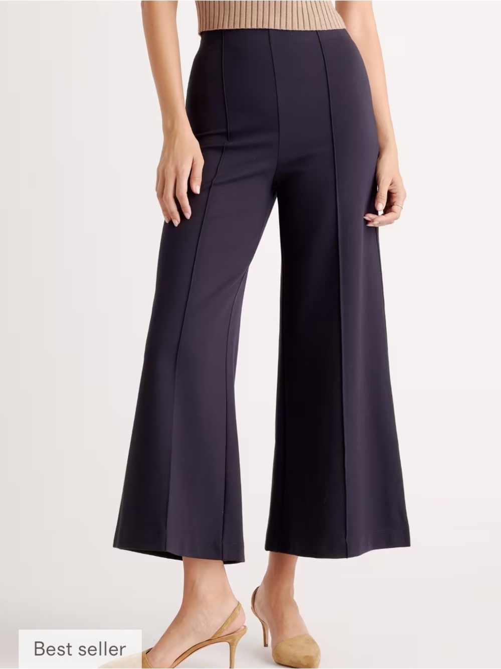 Quince Ultra-Stretch Ponte Super Wide Leg Ankle Pant / Navy / Small minimalist